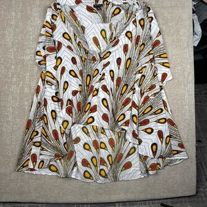 Step In StyleDresspeacock feather 2X abstract print long sleeve button frontDV